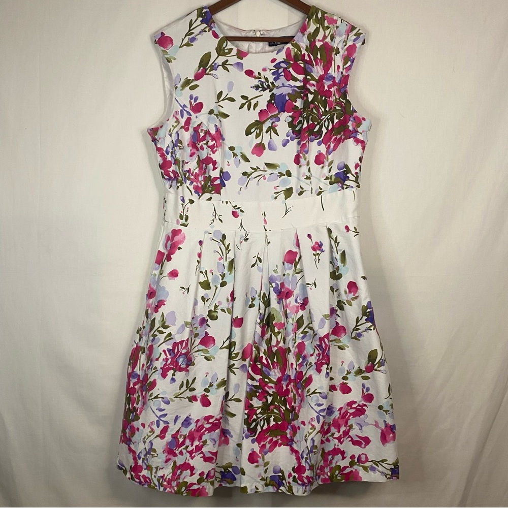 LESLIE FAY A-Line Princess Dress Midi White Pink Purple Floral Easter Size 16